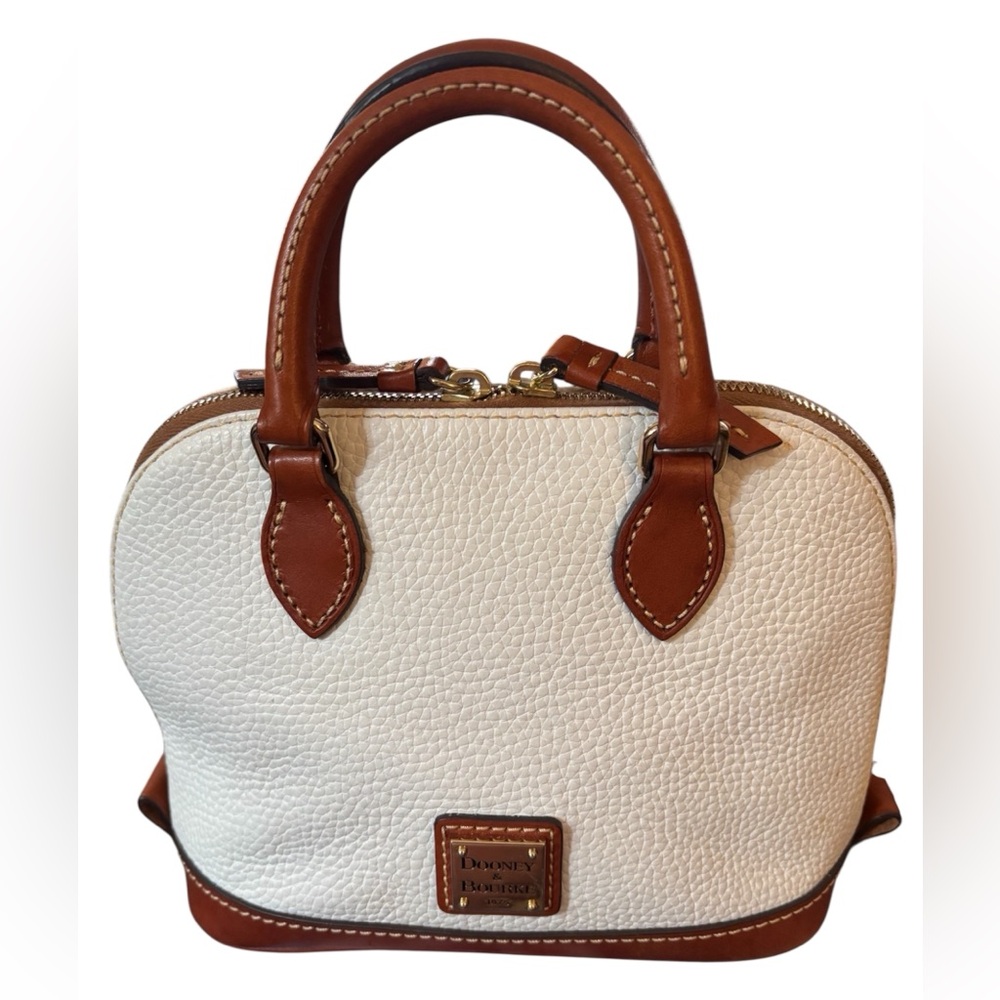 Dooney & Bourke Bitsy Cream and Tan Leather Satchel